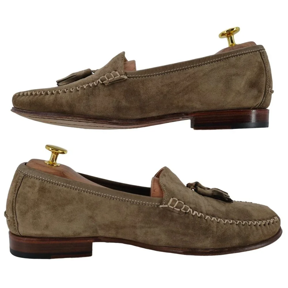 Vintage Salvatore Ferragamo Italy Dress Shoes Taupe Suede Tassel Loafers Men 8.5 - Picture 6 of 12
